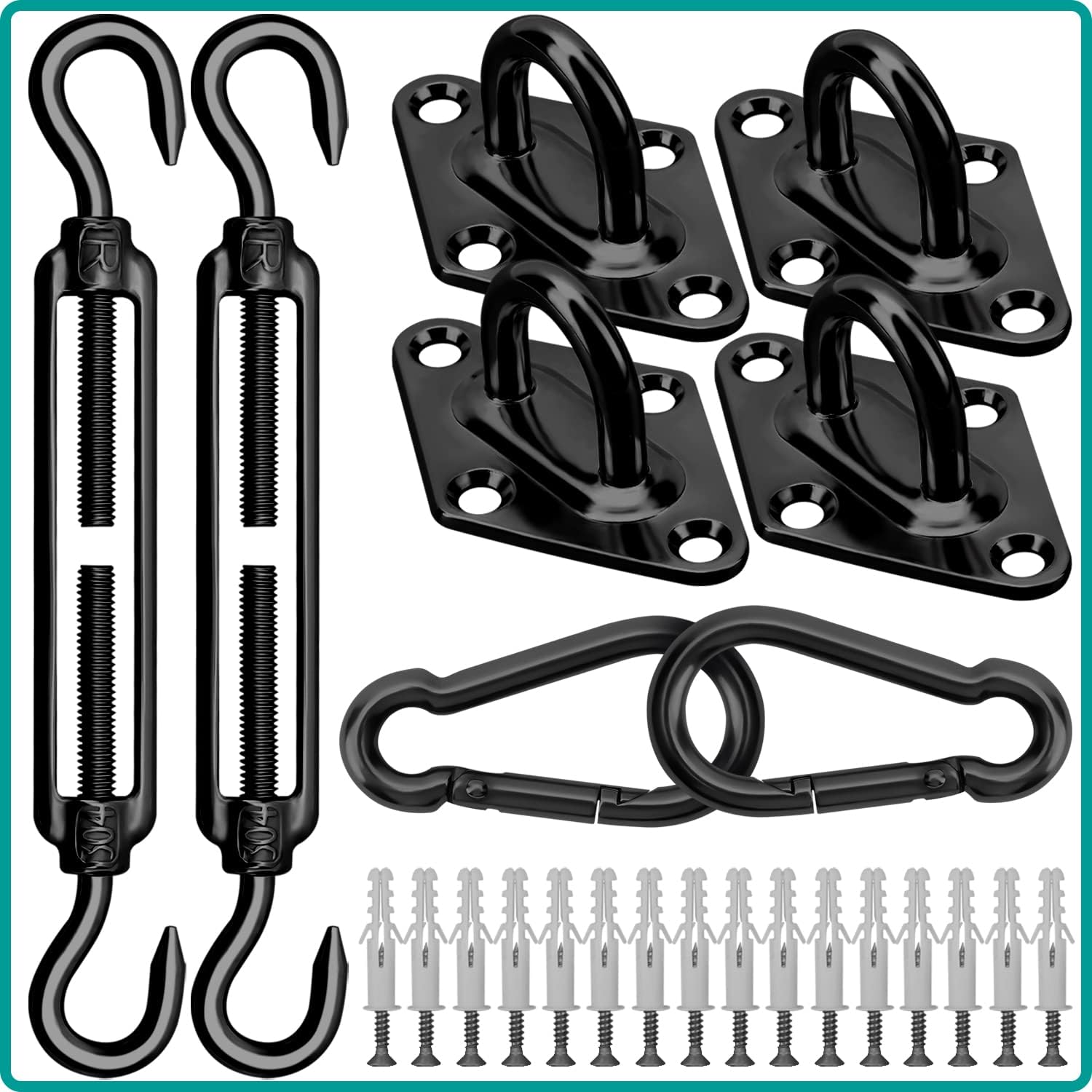 HYASIA Sun Shade Sail Hardware Kit 6 Inch for Rectangle & Triangle Shade Sail Install, Stainless Steel ShadeSail Fixing Accessories for Outdoor Patio Canopy Garden, Heavy Duty Awning Attachment 40 Set