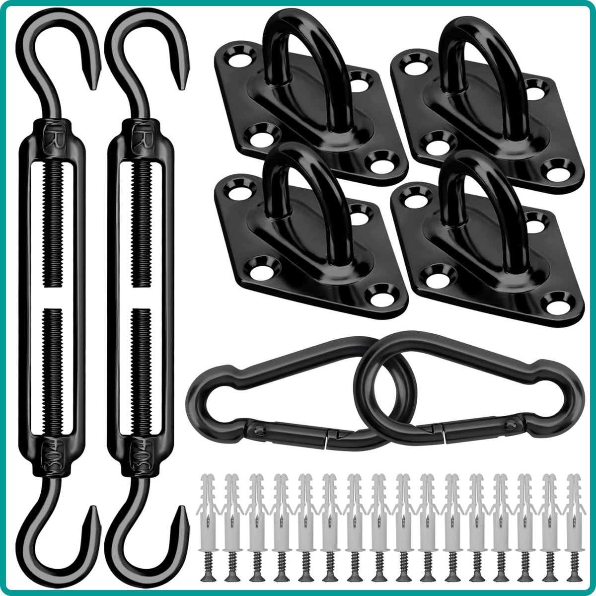 HYASIA Sun Shade Sail Hardware Kit 6 Inch for Rectangle & Triangle Shade Sail Install, Stainless Steel ShadeSail Fixing Accessories for Outdoor Patio Canopy Garden, Heavy Duty Awning Attachment 40 Set