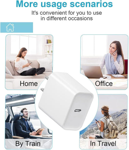20W Fast Charger, 3 Pack USB-C Port Charger with Type C-C Cable