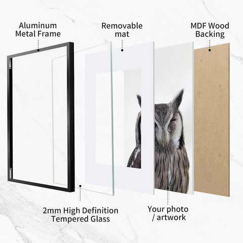 Fun Memories A2 Picture Frame Black, High End Metal 16.5 x 23.5 Poster Frames for Wall, A2 Photo Frame with Mat A3, Tempered Glass, 1 Pack