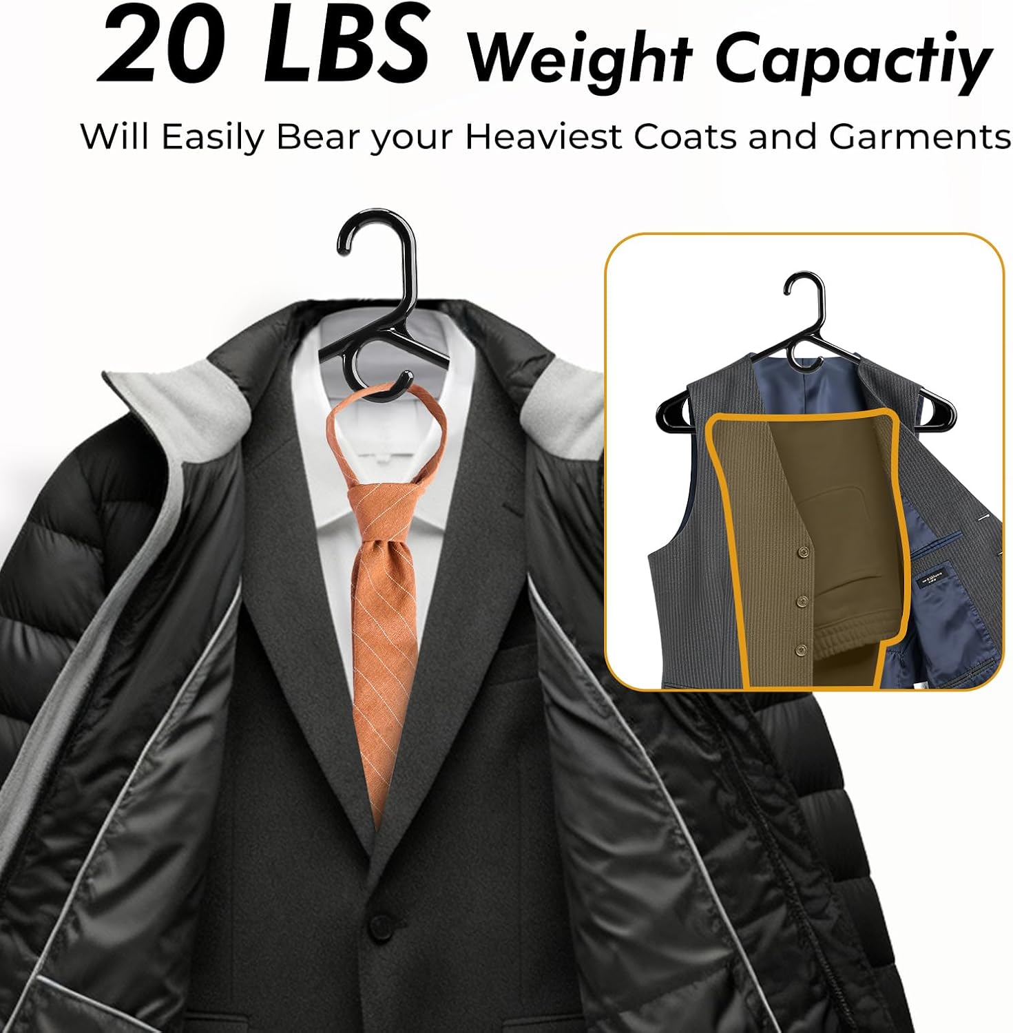 HOUSE DAY Heavy Duty Plastic Hangers 76 Pack - Thick Black Clothes Hangers