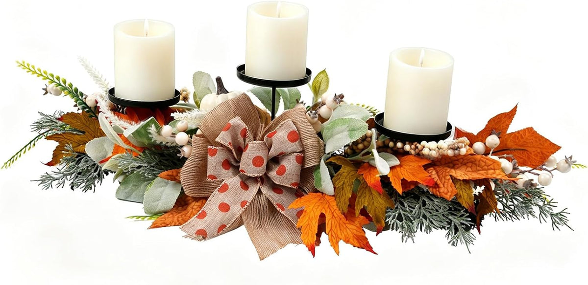 24 Inch Fall Candle Holder Pumpkin Maple for Table Centerpiece
