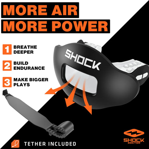 Shock Doctor Lip Guard, Adult and Youth Mouth Guard Football with Strap, Breathable Wide Opening Football Mouthpiece for Youth and Adults OSFA, Shock Doctor Mouth Guards, Max Airflow