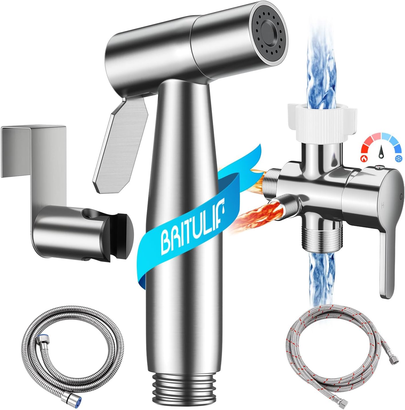 BRITULIF Hot and Cold Bidet Sprayer for Toilet, Adjustable Pressure