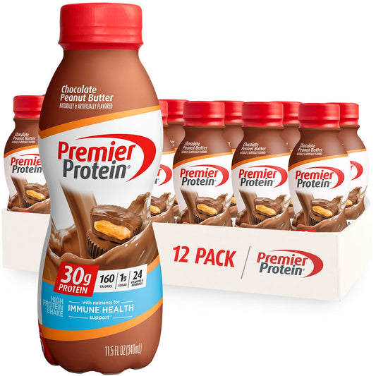 Premier Protein Shake, Chocolate Peanut Butter, 30g Protein, 1g Sugar, 24 Vitamins & Minerals, Nutrients to Support Immune Health, 11.5 Fl Oz, 12 Count