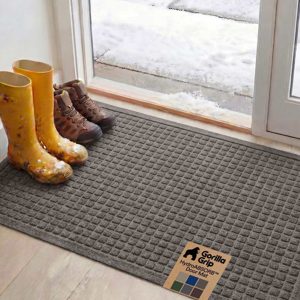 GORILLA GRIP® HydroABSORB Door Mat for Indoor Outdoor, 47x35 Charcoal
