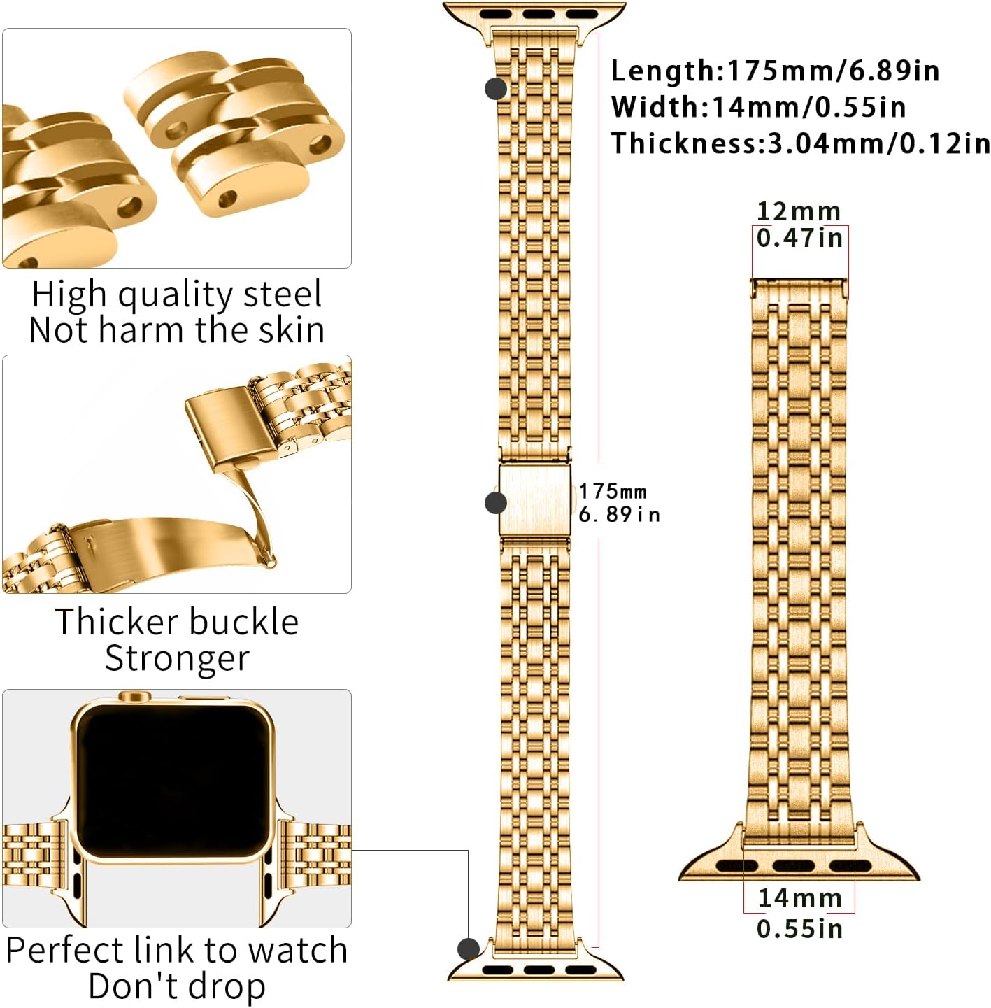 QUNDAXI Slim Watch Band Compatible with Apple Watch 41mm 45mm 42mm 44mm 40mm 38mm Metal Stainless Steel Watchband Suitable for iWatch 11/10/9/8/7/6/5/4/3/2/1/SE Series Women Luxury Strap