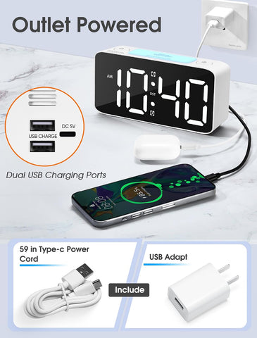 Cadmos 110dB Extra Loud Alarm Clock for Heavy Sleepers Adults, Digital Clock with 7 Color Night Light, RGB Display, Dual USB Charger, Small Clocks for Bedrooms, Kids, Teens (White+RGB)