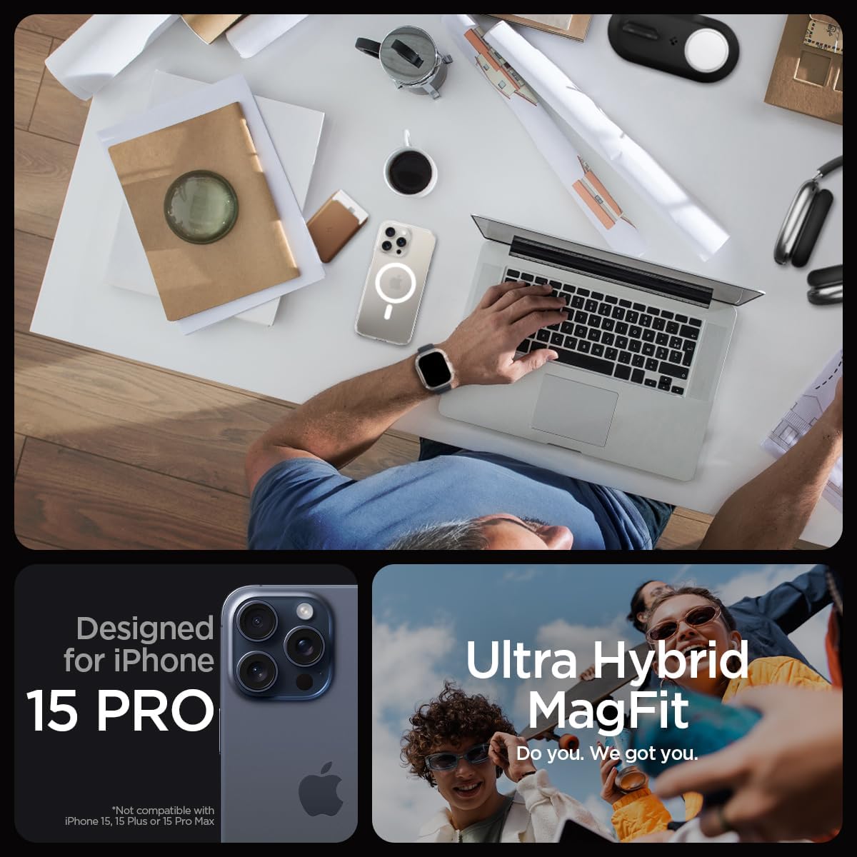Spigen for iPhone 15 Pro Case, Ultra Hybrid MagFit [Anti-Yellowing] [Compatible with Magsafe] - Clear