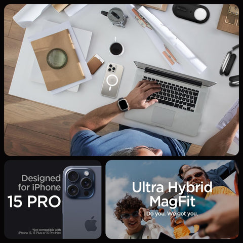 Spigen for iPhone 15 Pro Case, Ultra Hybrid MagFit [Anti-Yellowing] [Compatible with Magsafe] - Clear
