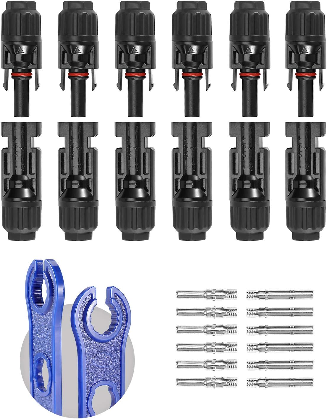 BougeRV 12 PCS Solar Connectors with Spanners Solar Panel Cable Connectors 6 Pairs Male/Female(10AWG)