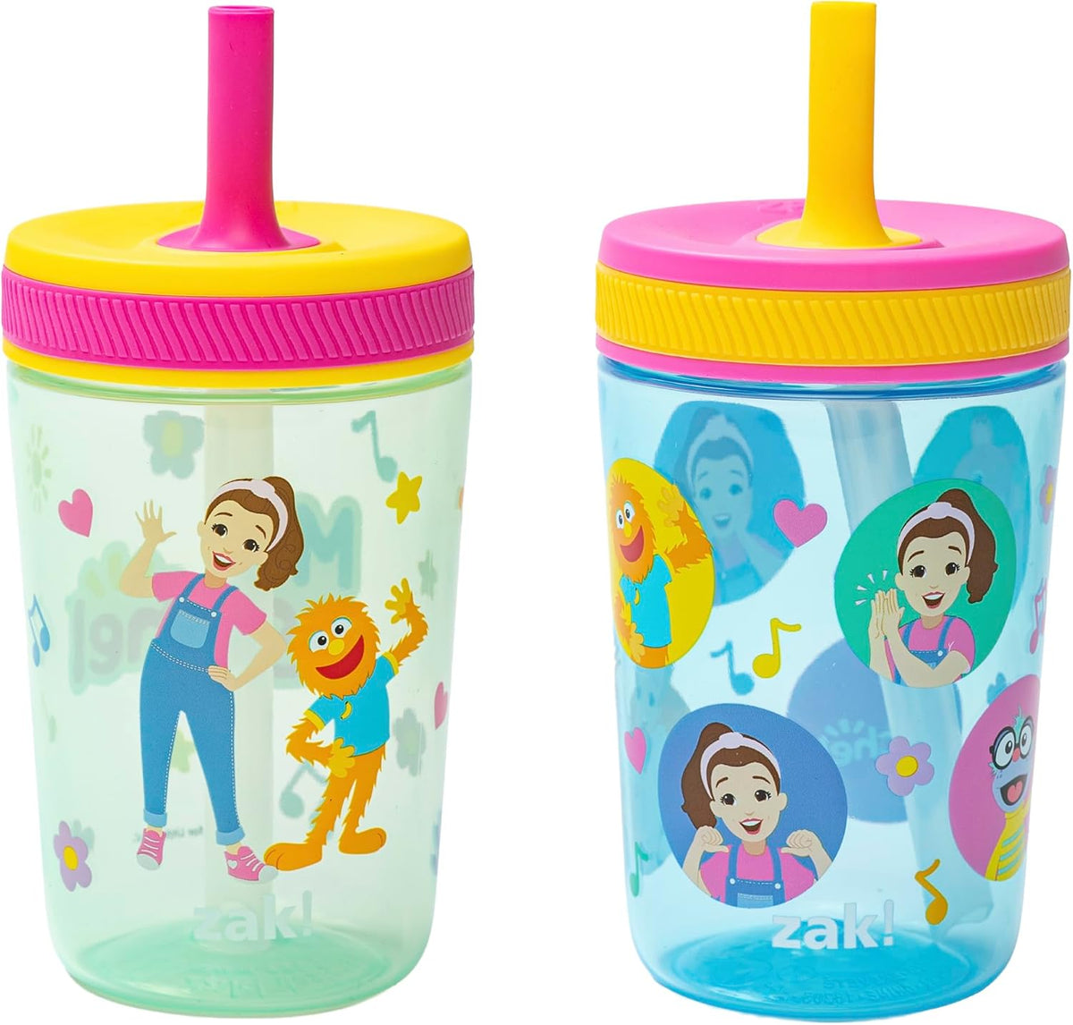 Zak Designs Ms. Rachel Kelso 15oz Leak-Proof Toddler Straw Cups, 2-Pack