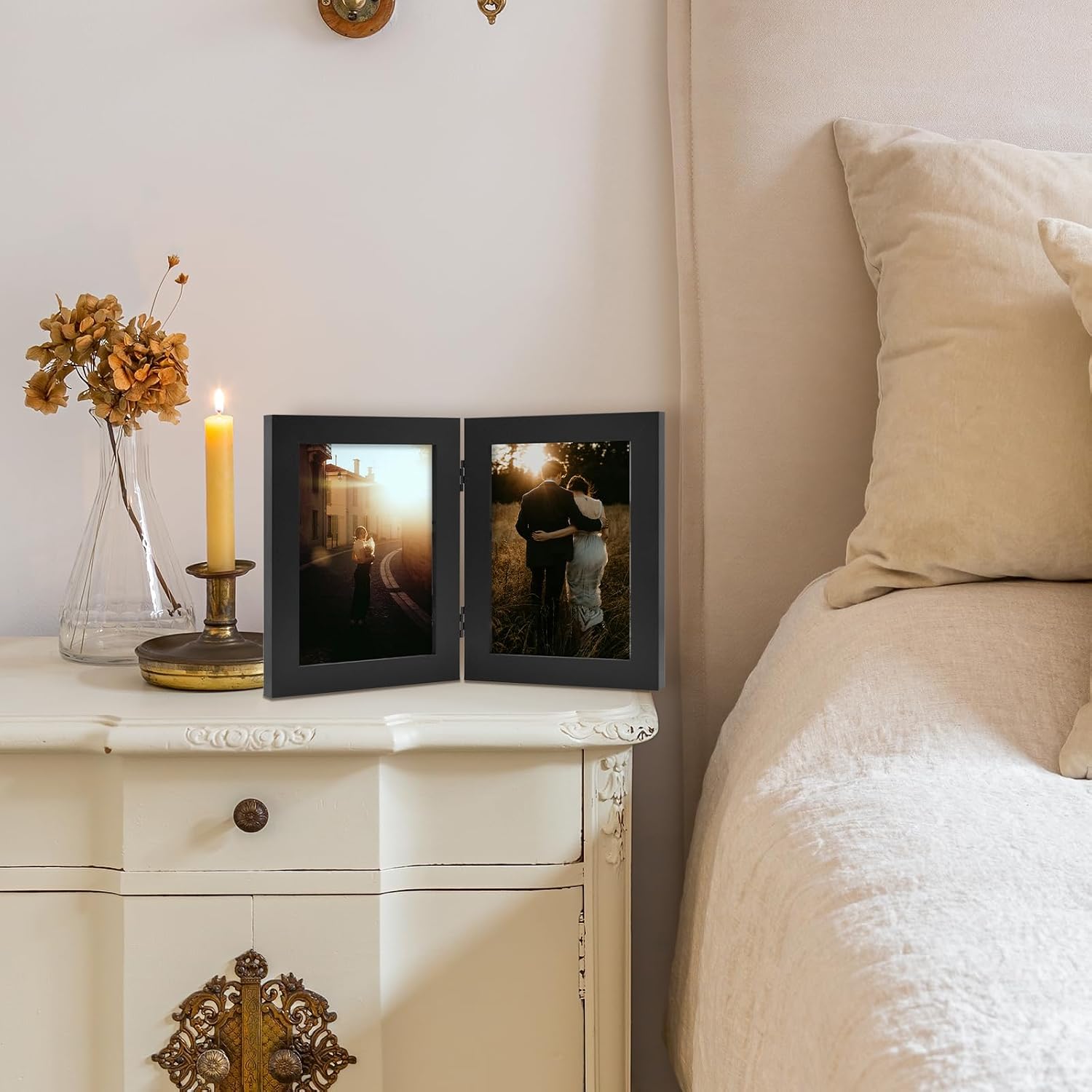 Golden State Art, 5x7 Double Picture Frame Black, 2 Pack