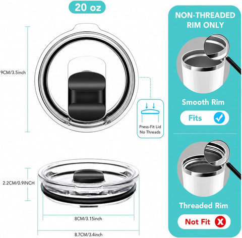 20 oz Tumbler Lid, Replacement Lids Compatible for YETI 20 oz Tumbler, 10/24 oz Mug and 10 oz Lowball, Travel Spill Proof Cup Lids Covers with Magnetic Slider Switch, BPA Free
