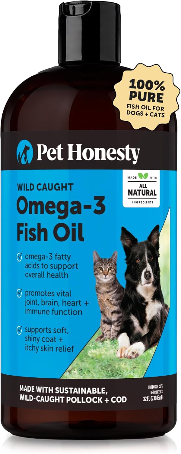 Omega 3 Fish Oil for Dogs and Cats - Liquid Fish Oil for Dogs Skin and Coat Supplement, Dog Omega 3 Fish Oil Supplement EPA + DHA, Wild Caught Pollock & Cod Oil for Dogs for Skin + Coat Health (32oz)