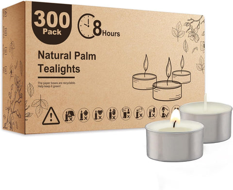 Ashlux 300-Pack Unscented Palm Wax Tea Lights Candles,8 Hours Burn
