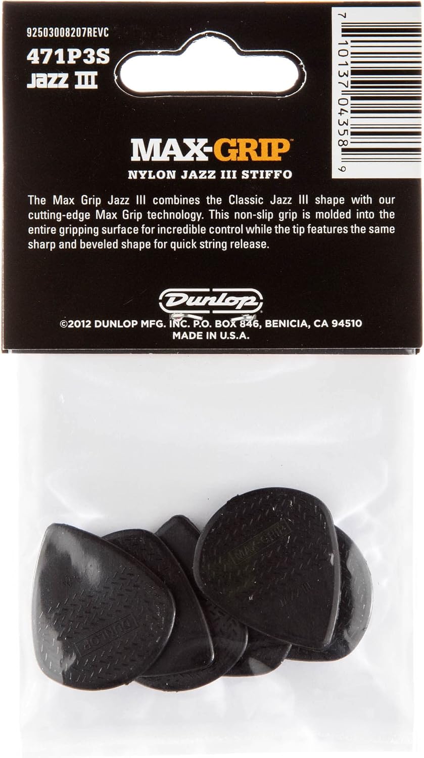 Jim Dunlop Max-Grip® Jazz III Stiffo Pick 1.38MM - 6 Pack