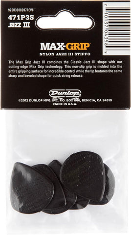 Jim Dunlop Max-Grip® Jazz III Stiffo Pick 1.38MM - 6 Pack