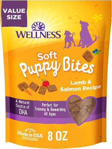 Wellness Soft Puppy Bites Dog Training Treats, Natural, Grain Free, Lamb and Salmon Recipe, 8 oz Bag