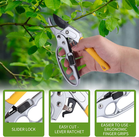 Premium Germany Pruning Shears, Hand Pruners 4x Cutting Power Trimming, Garden Clippers 1-Inch Cut Capacity, Best Gardening Gifts, Easy to use Gardening Tools, Arthritis Weak Hand Snips