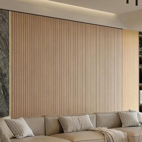 YU LI 3DH Peel and Stick PVC Slat Wall Panel 236"x15.75" Self-Adhesive Thick Faux Oak Wood Grain Wallpaper Panel 3D Soundproof Wall Panels for Walls & Ceilings