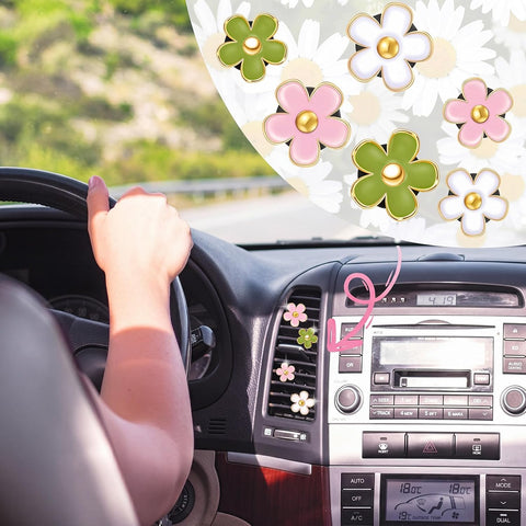 Frienda 6 Pcs Daisy Vent Clips for Car, 3/3.3 cm, Green, Pink,White