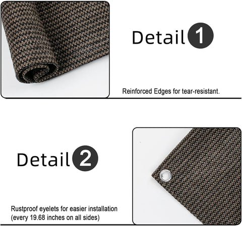 SUNLAX Custom Size 3.3'x31' Brown Balcony Privacy Screen 90% UV Block