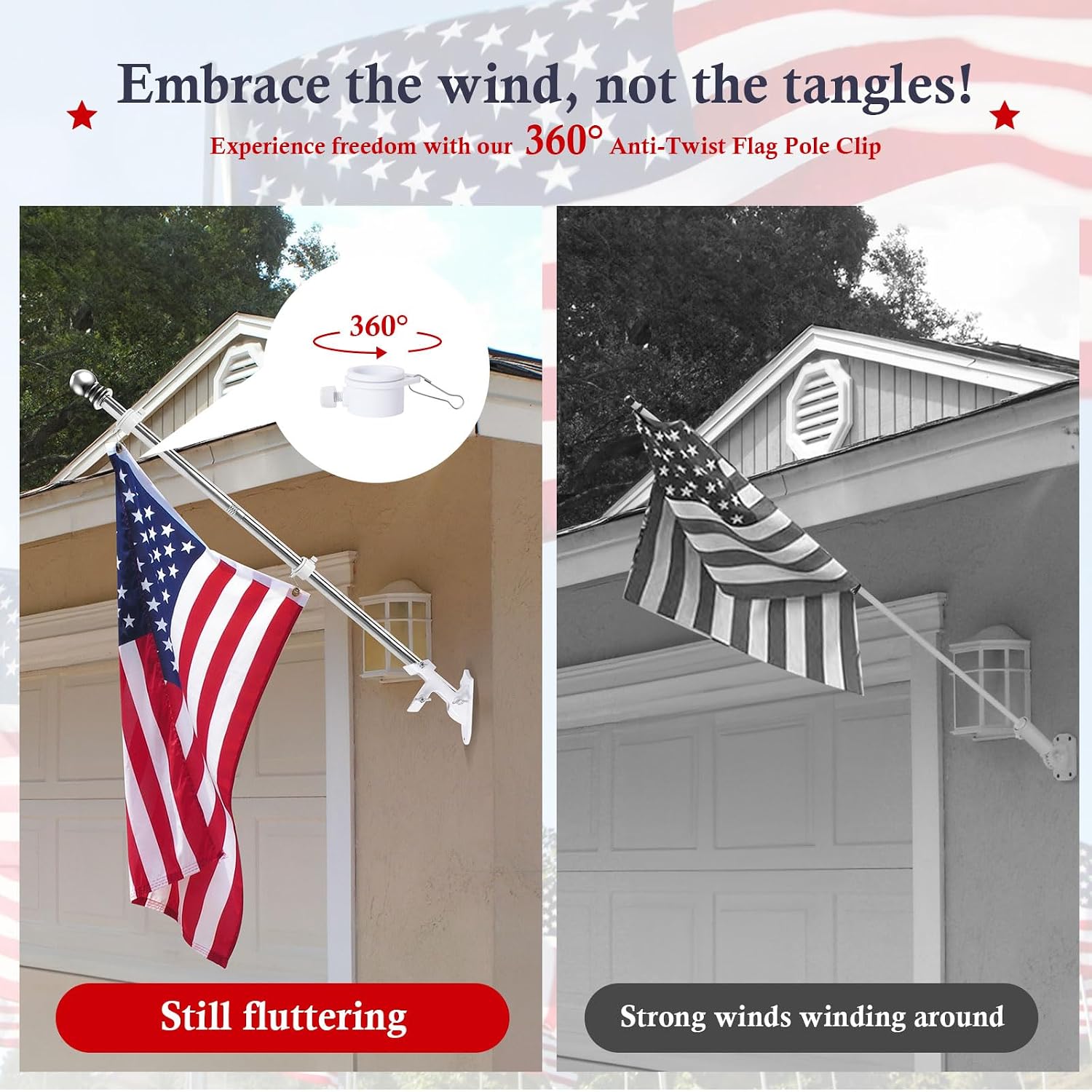 Flag Pole Kit 5ft Flag Pole for Outside House, Flag Poles with Tangle Free Flag Pole Rings for 3x5 American Flag Mounting Bracket Stainless Steel Heavy Duty for Yard Truck Boat(Without Bracket)