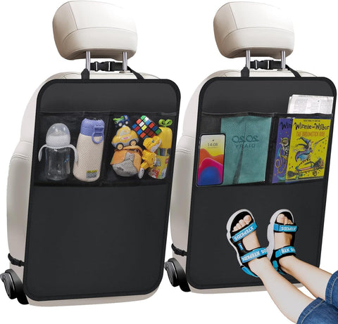 Kick Mats with Organizer -2 Pack Backseat Protector SeatCovers for Your Car, SUV, Minivan or Truck Seats - VehicleBack Seat Kids Safety Accessories -Universal Fit AutomotiveInterior Protectors