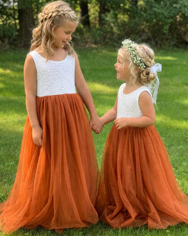 2Bunnies Girl Peony Lace Back A-Line Straight Tutu Tulle Party Flower Girl Dress