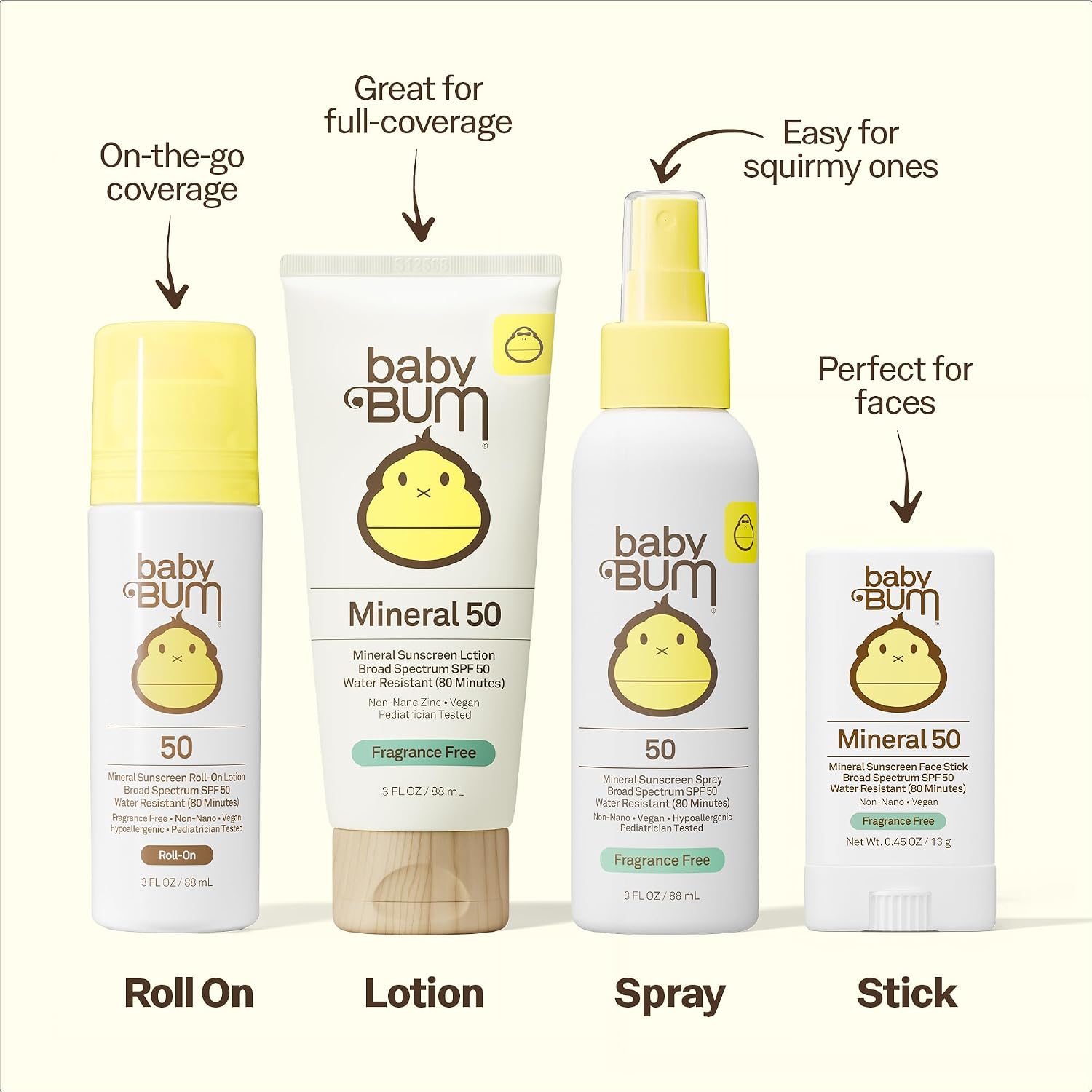 Sun Bum Baby Bum Mineral SPF 50 Sunscreen Stick - Hawaii 104 Act Compliant (Without Octinoxate & Oxybenzone) - UVA/UVB Face and Body Protection - Unscented for Sensitive Skin - Travel Size - 0.45 Oz