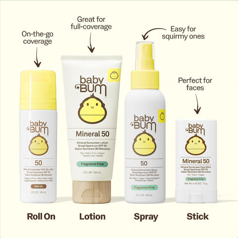 Baby Bum SPF 50 Sunscreen Spray - Mineral UVA/UVB Face and Body Protection for Sensitive Skin - Travel Size - 3 oz