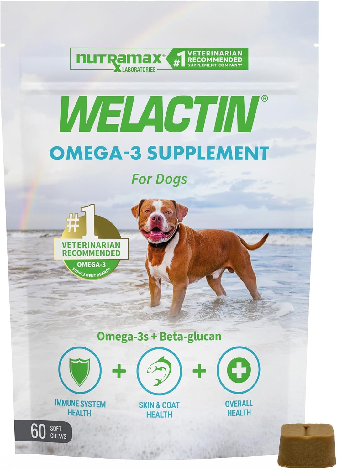 Nutramax Welactin Omega-3 Fish Oil Supplement for Dogs, Soft Chews, 60ct