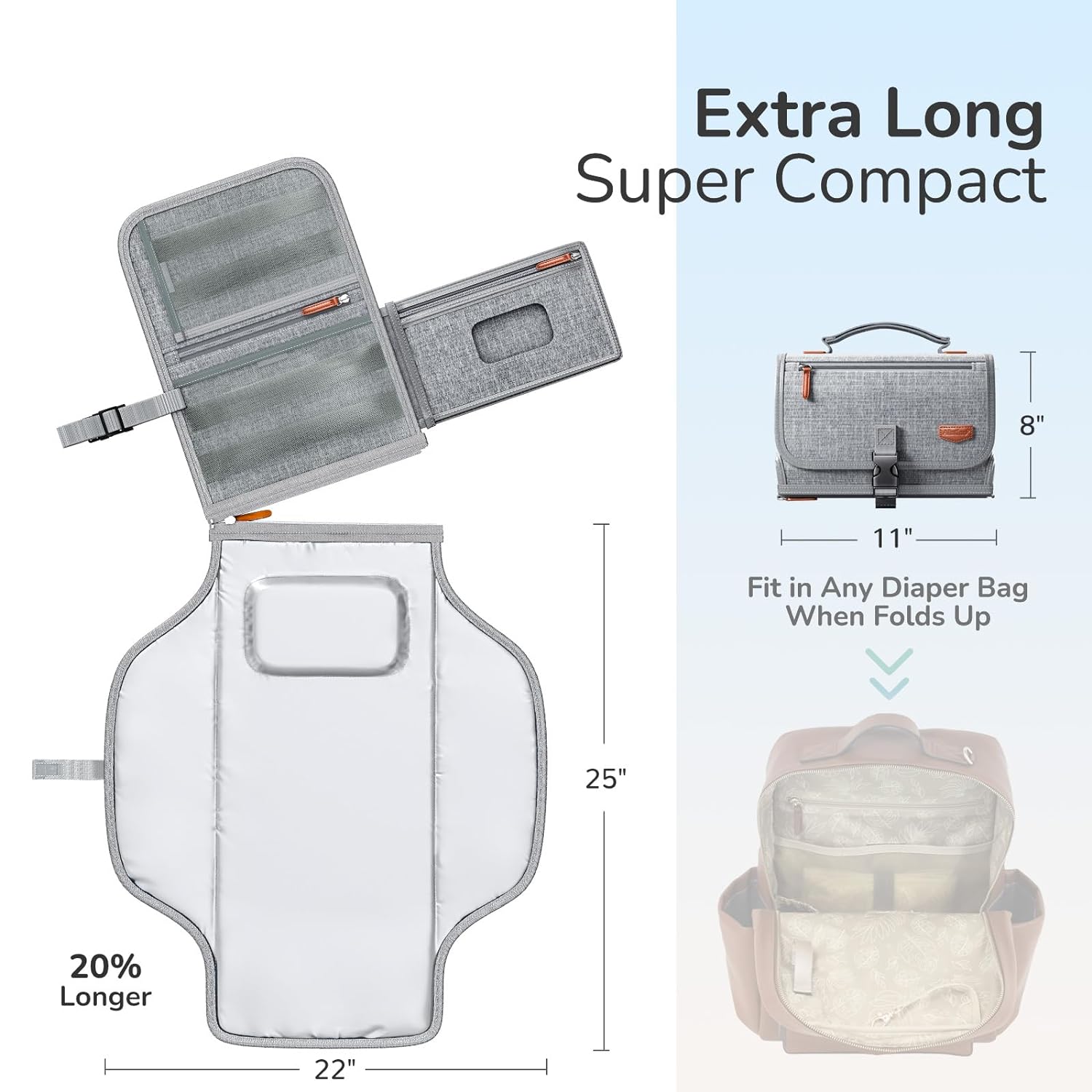 Alatino Portable Diaper Changing Pad, Wipe Clean, Large 25x22, Grey