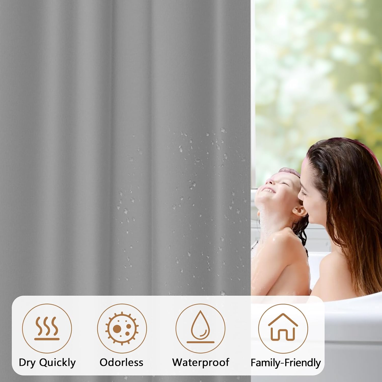 Seenus Light Grey Fabric Shower Curtain Liner with 3 Large Magnets, 72 x 72 inch Waterproof Cloth Shower Liner Washable, Neutral Gray Bathroom Shower Curtain for Hotel