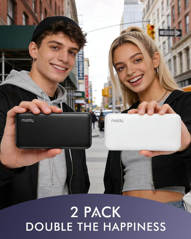 Miady 2-Pack Portable Charger, Slim 10000mAh Power Bank Travel Battery Pack 3 Outputs 2 Inputs Compatible with iPhone 17/16/15/14/13 Galaxy S24/22 iPad Android etc (Black+White)