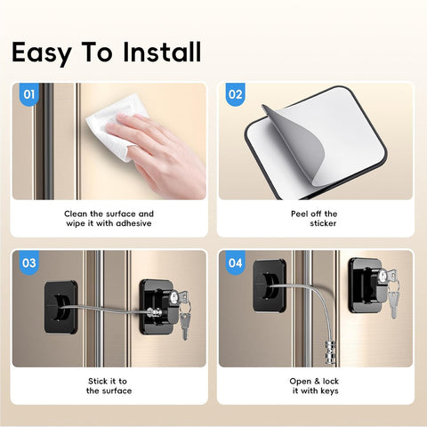 2 Pack Refrigerator Locks with 4 Keys, Child Safety Lock for Fridge Door Locks, Cabinets, Freezer, Desk Drawers, Wardrobes, Closets, Windows-No Tools Need or Drill (Patent)