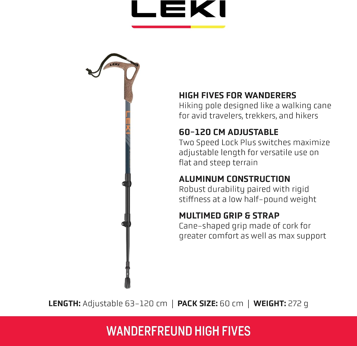 LEKI Wanderfreund High Fives Trekking Pole (Single)