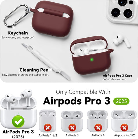 for AirPods Pro 3 Case 2025 Come with Cleaner Kit,Wine Red