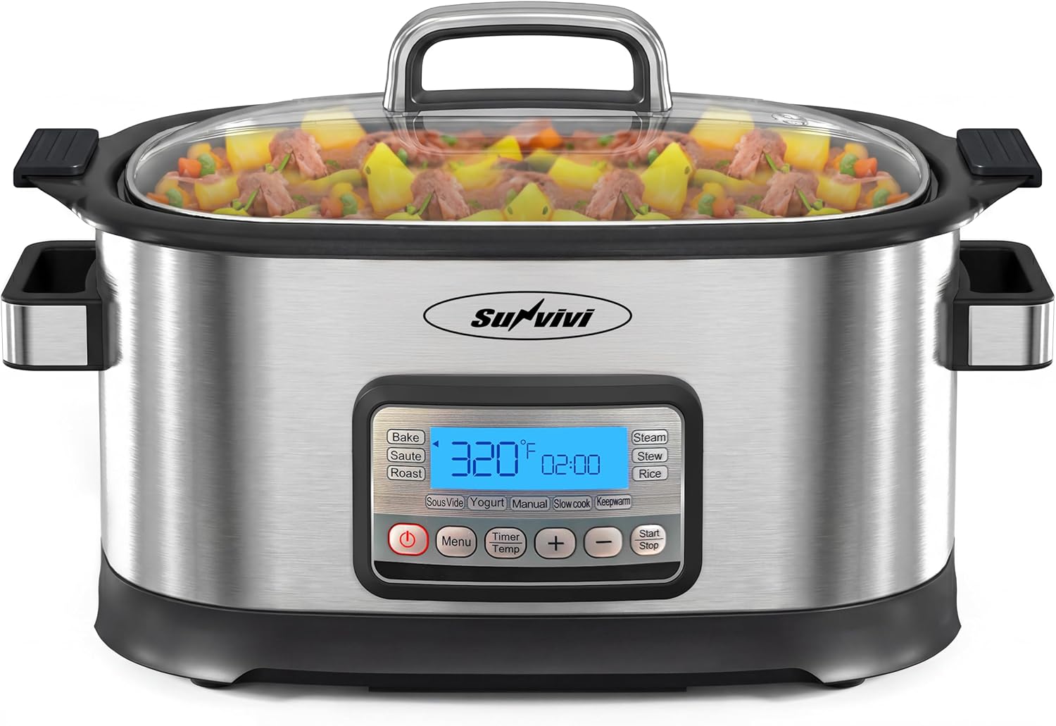 Sunvivi 12-in-1 Programmable Slow Cooker 6.5QT with Timer & Keep Warm