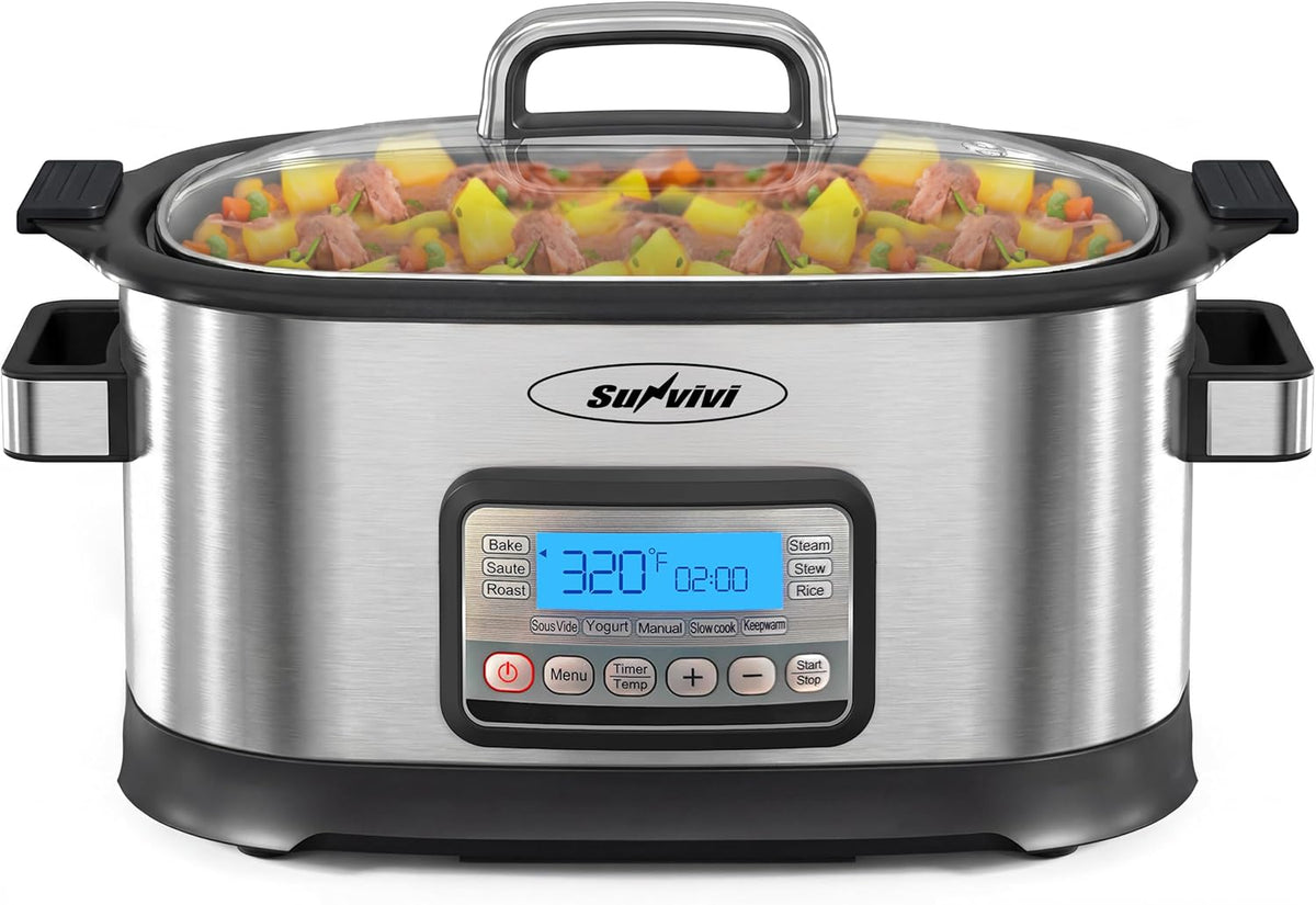 Sunvivi 12-in-1 Programmable Slow Cooker 6.5QT with Timer & Keep Warm