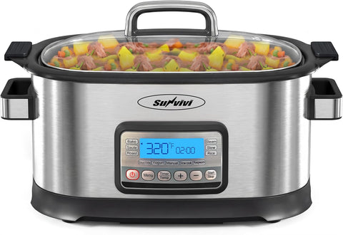 Sunvivi 12-in-1 Programmable Slow Cooker 6.5QT with Timer & Keep Warm