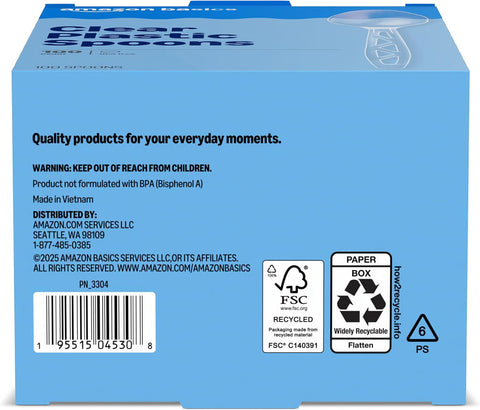 Amazon Basics Disposable Clear Plastic Spoons, Premium Quality, 100 Count, Large Pack, Packaging May Vary