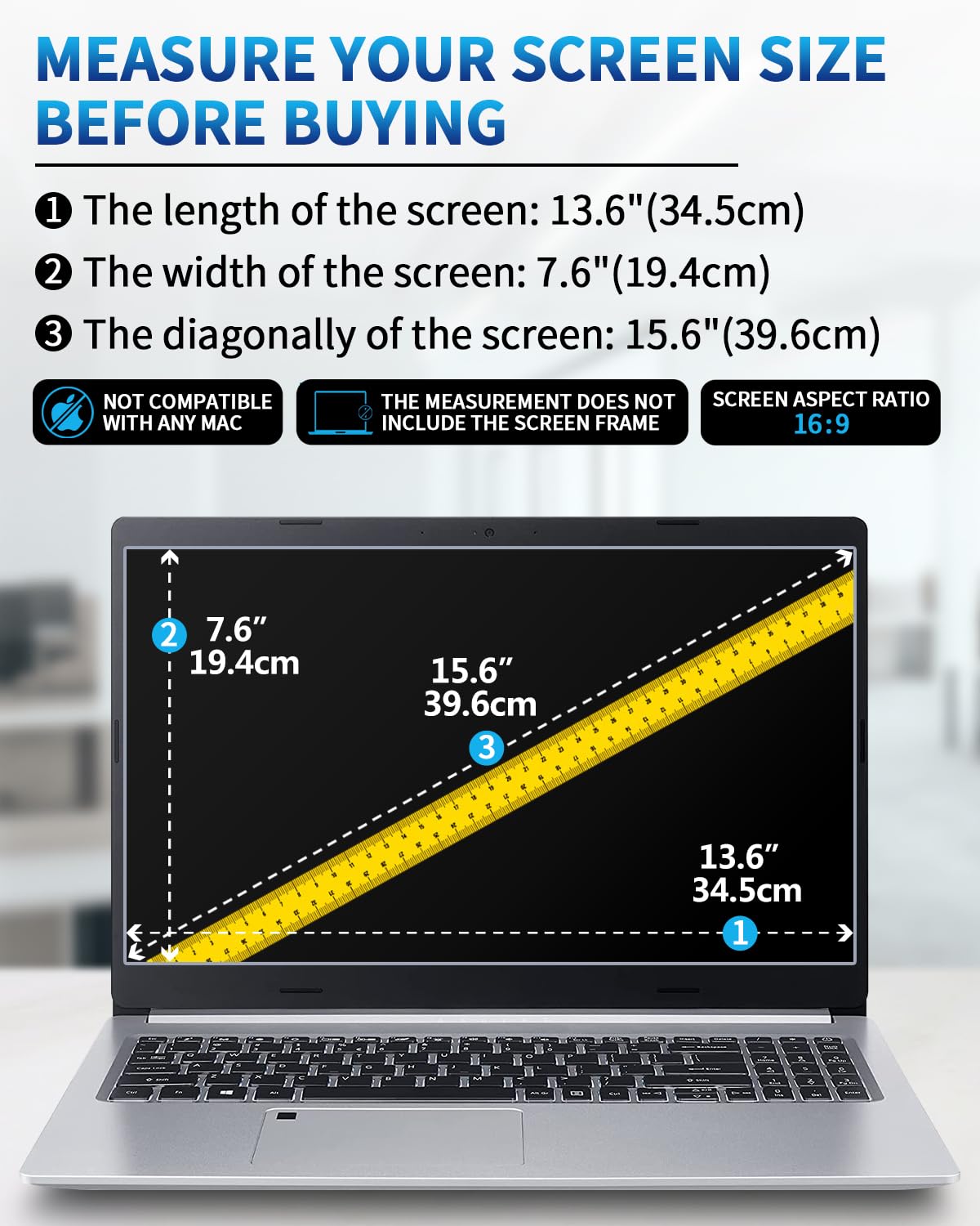 F FORITO 2-Pack 15.6 Inch Anti Blue Light Laptop Screen Protector, Eye Protection Anti Glare Matte Computer Screen Cover for 15.6" Laptop with 16:9 Aspect Ratio, Reduce Eye Strain and Touch Sensitive