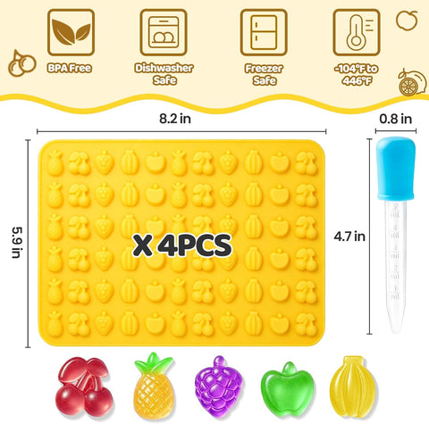 Fruit Snack Molds, 4pcs Gummy Molds Silicone Chocolate Candy Molds
