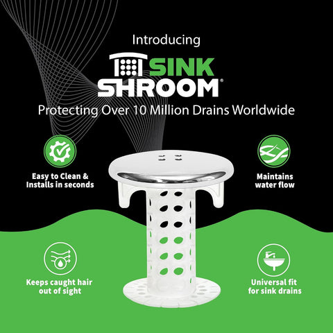 SinkShroom Revolutionary Bathroom Sink Drain Protector Hair Catcher, Strainer, Snare, Silicone , Brushed, Sinkshroom Chrome Edition, 1" -1.4"