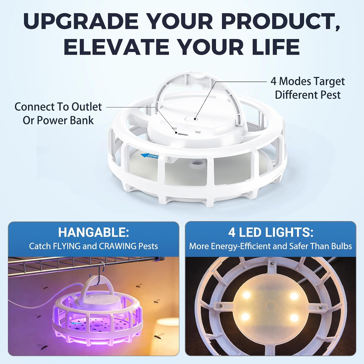 2-Pack Flea Trap with 6 Sticky Pads, Hanging Light Trap for Home