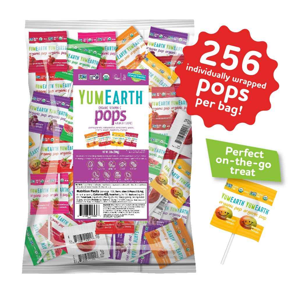 YumEarth Organic Vitamin C Pops Variety Pack, 250 Fruit Flavored Favorites Lollipops, Allergy Friendly, Gluten Free, Non-GMO, Vegan, No Artificial Dyes