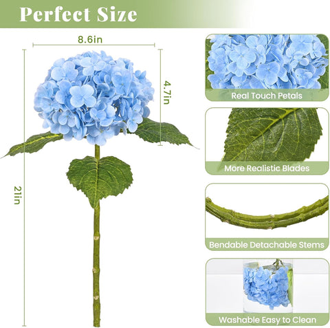 2Pcs 21in Hydrangea Artificial Flowers, Latex Real Touch Hydrangeas (Blue)