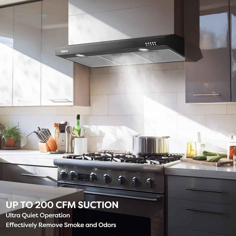CIARRA Black Range Hood 30 inch Under Cabinet Ductless Ducted Convertible, Slim Kitchen Stove Vent Hood with 3 Speed Exhaust Fan
